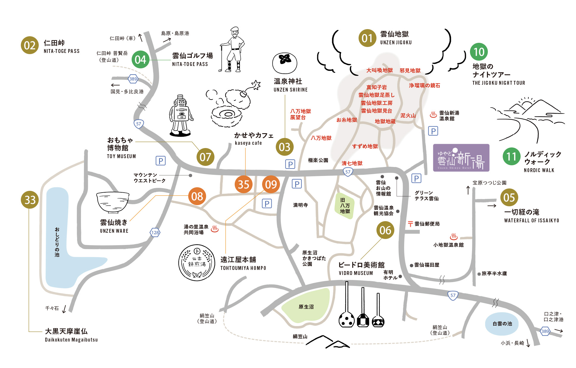 雲仙温泉おすすめスポットMAP